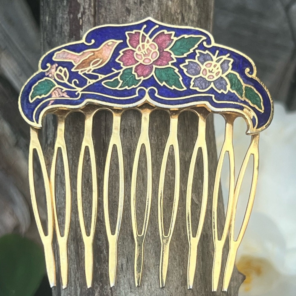 Vintage Cloisonné Hair Comb – Elegant Enamel Detailing – Good Condition - Picture 2 of 3